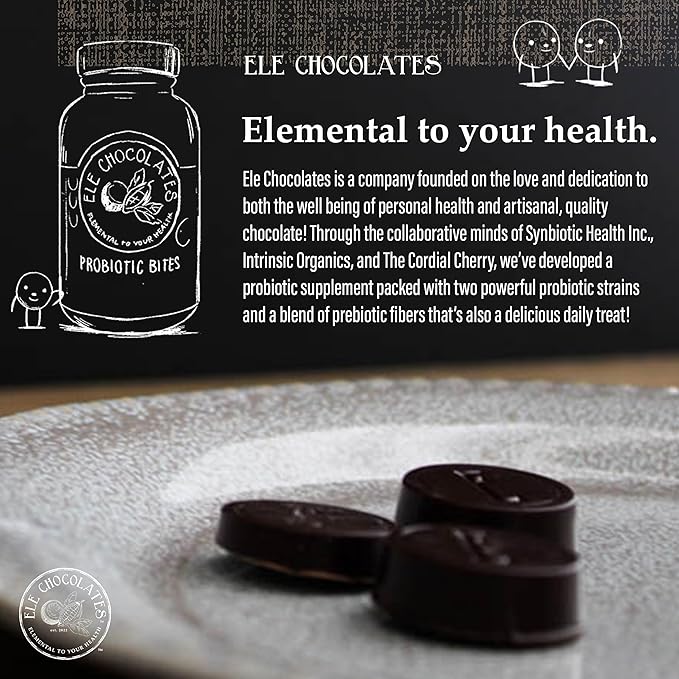 Dark Chocolate Daily Probiotic Supplement Bites 3 Billion CFUs for Digestive Gut Health, Immune Support for Women, Men and Kids, 100% Natural and Organic, Gluten-Free, 2-Pack
