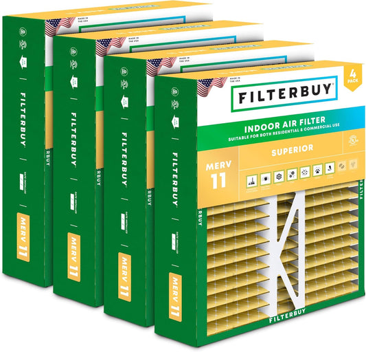 Filterbuy 16x22x5 Air Filter MERV 11 Superior Pet & Allergy Defense (4-Pack), Pleated HVAC AC Furnace Filters for Amana, Coleman, Goodman, York, and More (Actual Size: 15.38 x 21.88 x 5.25)