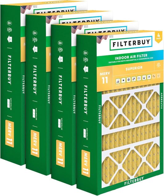 Filterbuy 17x26x4 Air Filter MERV 11 Superior Pet & Allergy Defense (4-Pack), Electrostatic Pleated HVAC AC Furnace Filters Replacement for Lennox (Actual Size: 16.56 x 25.94 x 4.13)