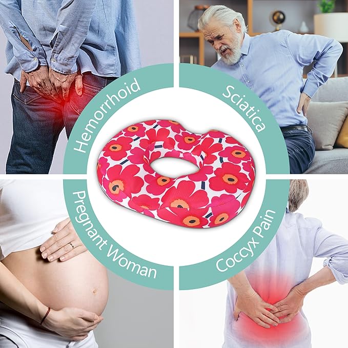 Hemorrhoid Pillows for Sitting Donut Gel Ergonomic Poppy Pillow Seat Cushion for Long Sitting Tailbone Pain After Surgery Relief Office Chair Pillow for Butt Cute Coccyx Driver Postpartum Pregnancy
