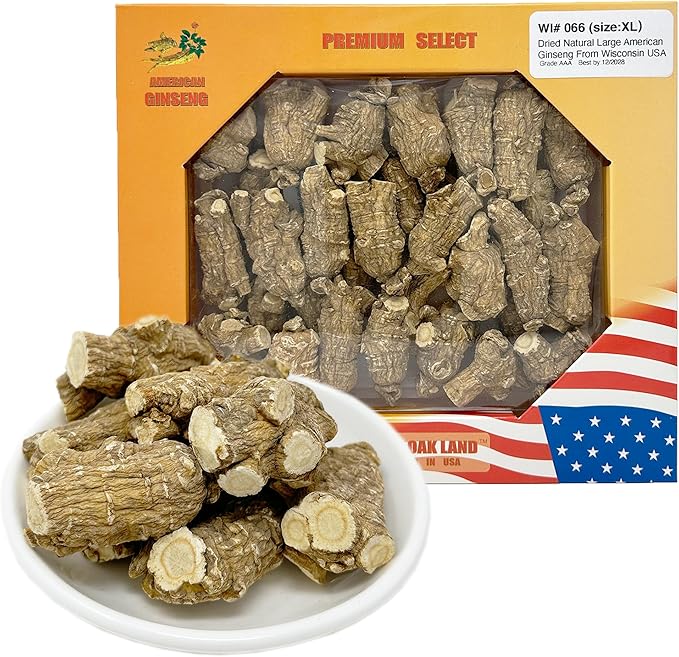 DOL Hand-Selected A Grade Cultivated Wisconsin American Ginseng Roots,Pearl Ginseng Slices Root X-Large 美國威斯康辛州西洋參/花旗參 禮盒裝 8OZ/Box Energy for Men & Women Ginseng in Soup, Tea