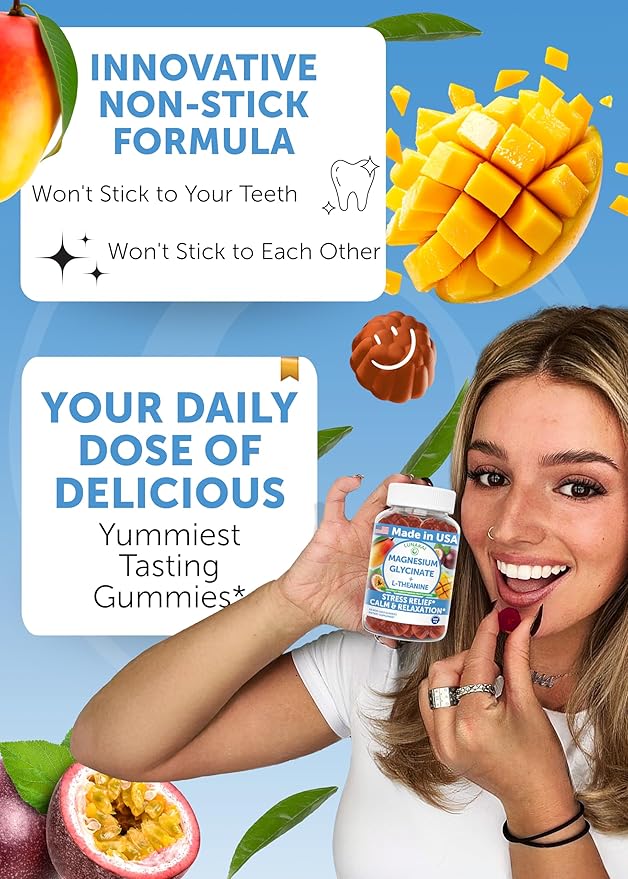 Lunakai USA Made Magnesium Glycinate Gummies with L-Theanine for Kids & Adults – 420mg Magnesium Supplement for Calm, Sleep & Stress Support, 60ct