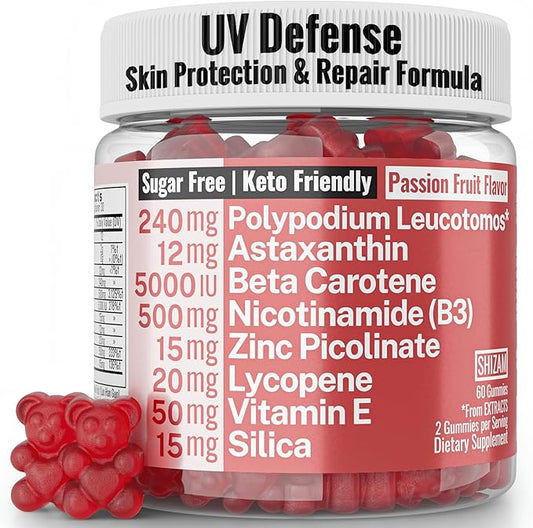 Astaxanthin Polypodium Leucotomos Zinc Picolinate Lycopene Vitamin E B3 Nicotinamide Silica Gummies 500-mg 12-mg 20-mg 24-mg 30-mg 15-mg 50-mg 5-mg Astaxantina Asthantaxin Caroten Carotin Supplement