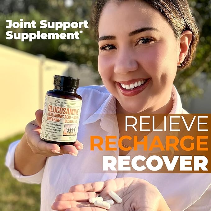 Glucosamine with Hyaluronic Acid, Black Pepper, MSM & Boswellia - 5-in-One Joint Support Supplement. Antioxidant & Inflammatory Support - Joint Health, Flexibility and Comfort. FSA Eligible 60 Caps