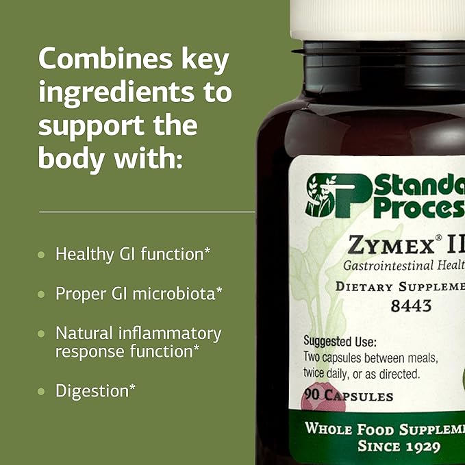Standard Process Zymex II - Supplement for GI Support with Digestive Enzymes - Gluten-Free & Non-Soy - 90 Capsules (45 Servings)