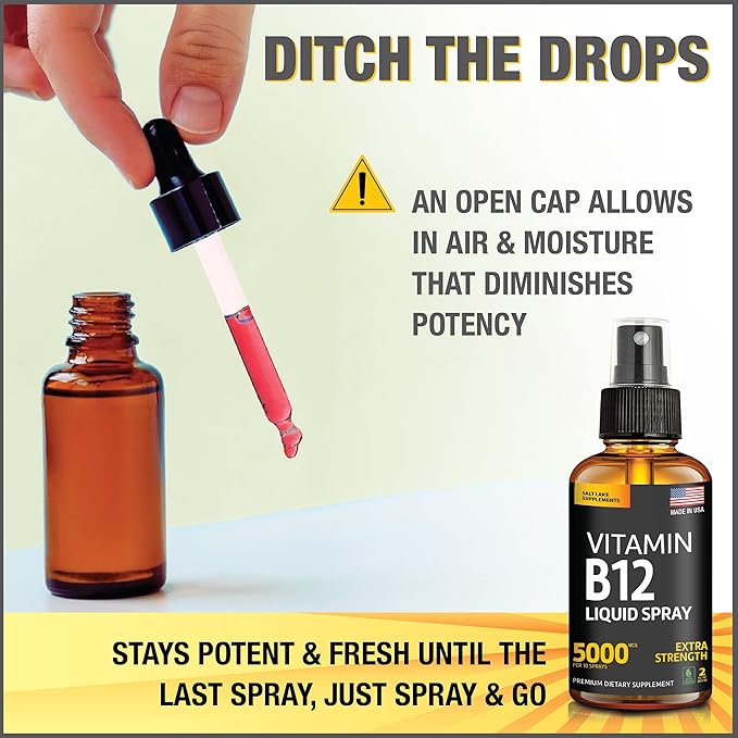 (2 Pack) - Liquid B12 Spray 5000 mcg - Vitamin B12 Sublingual - Vegan B12 Vitamin Spray - Methylcobalamin Vitamin B12 Liquid Boosts Energy & Mood - Gluten-Free & Non-GMO