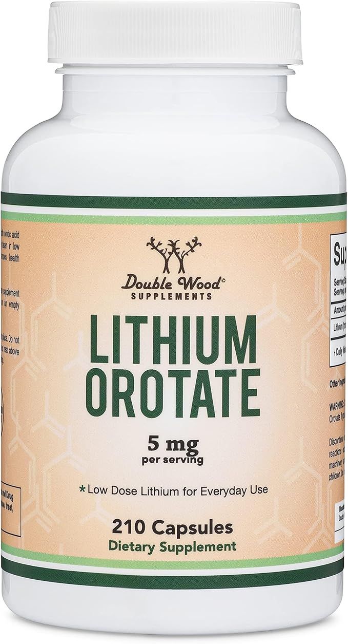 Lithium Orotate 5mg of Elemental Lithium for Cognition and Brain Health, 210 Capsules (Third Party Tested, Vegan Safe, Non-GMO) by Double Wood Supplements