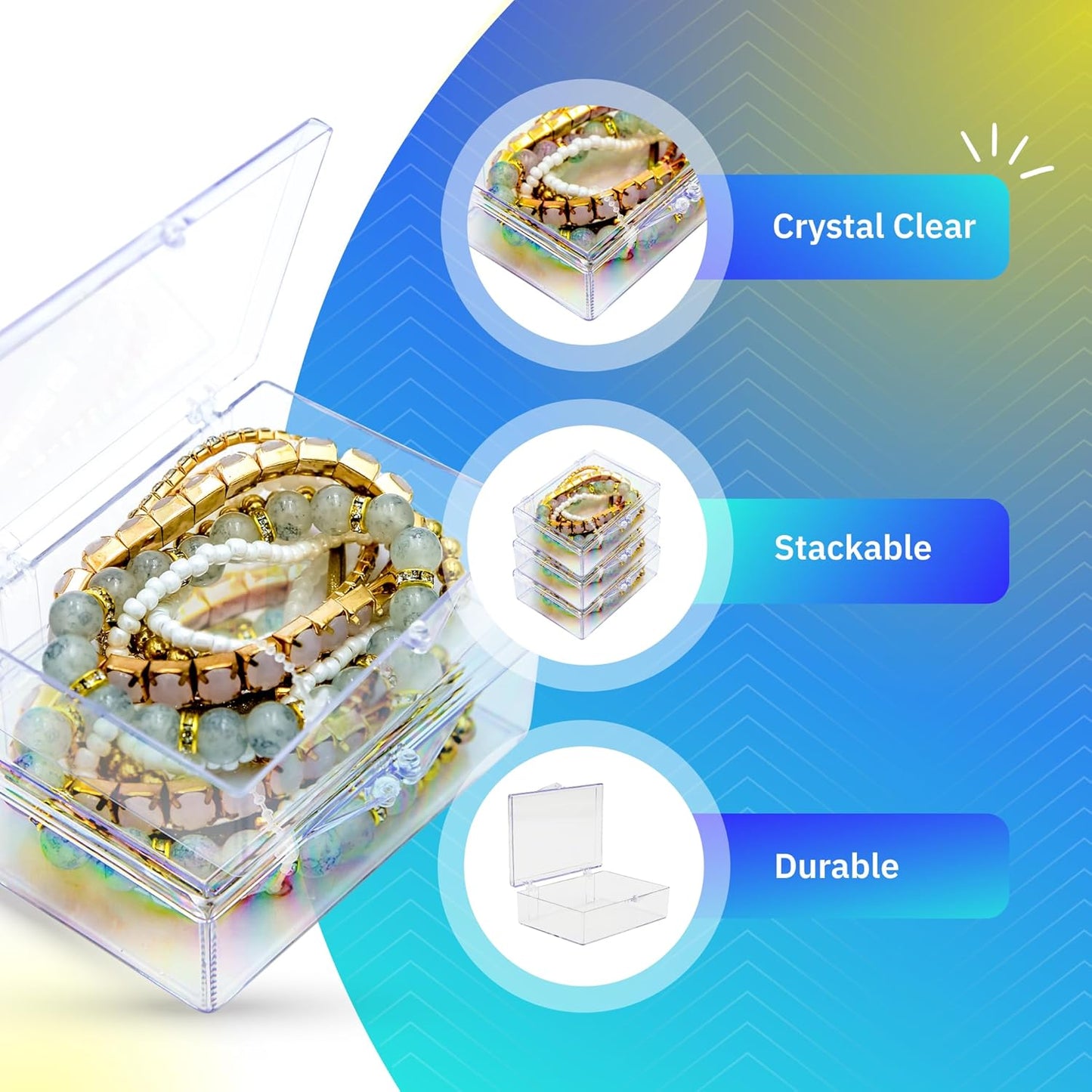 10-Pack Clear Hinged Plastic Containers, Keepsake Storage Boxes, 3 1/2" L x 2 9/16" W x 1" H, Made in USA, Plastic Display Case or Small Box for Storage and Organization