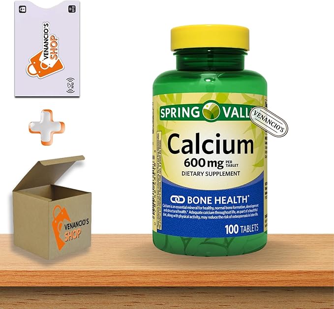 Calcium 600 mg Tablets • Bone & Muscle Health • Supports Strong Bones • Dietary Supplement • 100 Count by Spring Valley + Vena’s Sticker (Pack of 1)