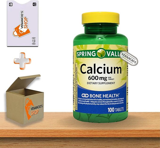 Calcium 600 mg Tablets • Bone & Muscle Health • Supports Strong Bones • Dietary Supplement • 100 Count by Spring Valley + Vena’s Sticker (Pack of 1)