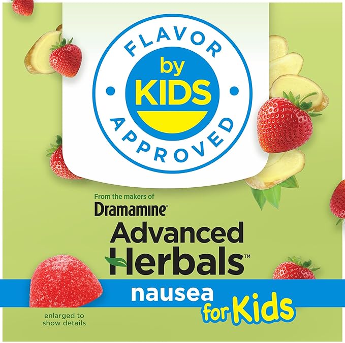 Advanced Herbals Kids Gummies, from The Makers of Dramamine, Nausea Relief and Motion Sickness Relief for Kids, Strawberry and Ginger Flavor, 20 Ct