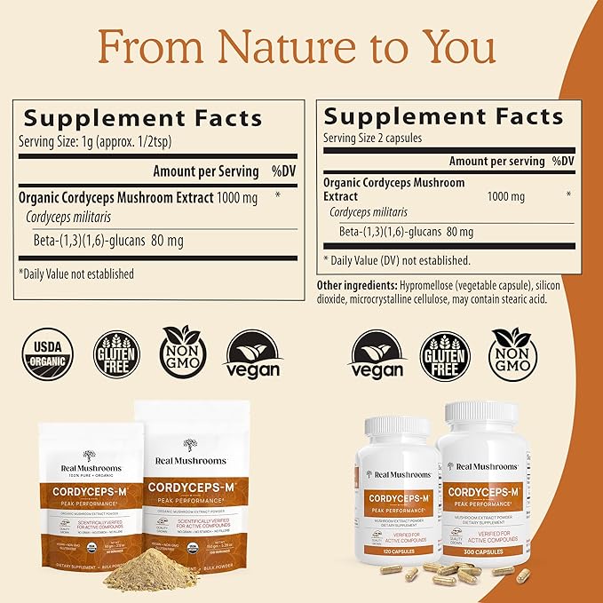 Real Mushroom Cordyceps Mushroom Powder - Cordyceps Mushroom Energy and Performance - Organic Cordyceps Powder with Beta-Glucans, Vegan Supplement, Non-GMO, 150 Servings