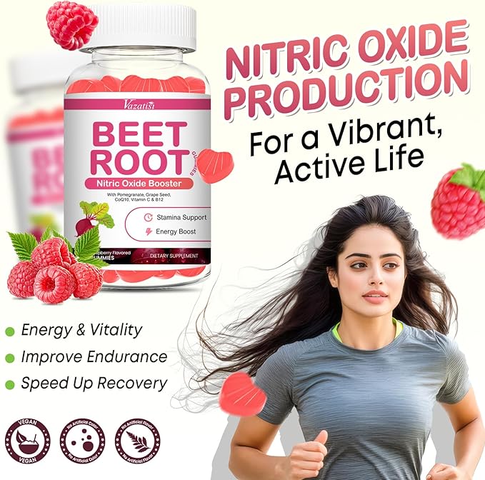 Beet Root Gummies 7000MG – Nitric Oxide Beetroot Gummies with Coq 10, Grape Seed, Pomegranate for Circulation & Energy Support – Vegan, Non-GMO, 120 Beet Chews