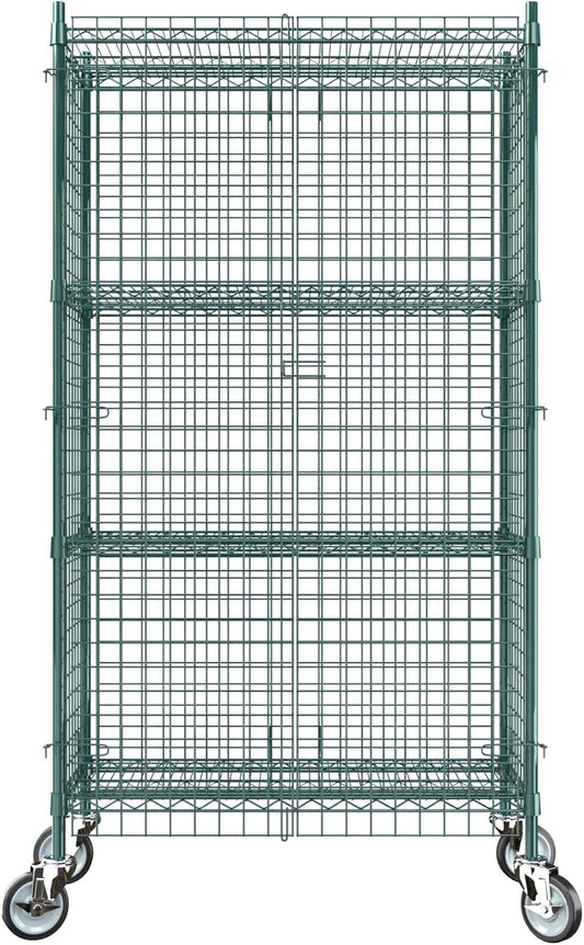 18"x36"x70" Metal Wire Green Security Heavy Duty Commercial NSF Certified Storage Unit | Mobile Wire Security Cage Kit