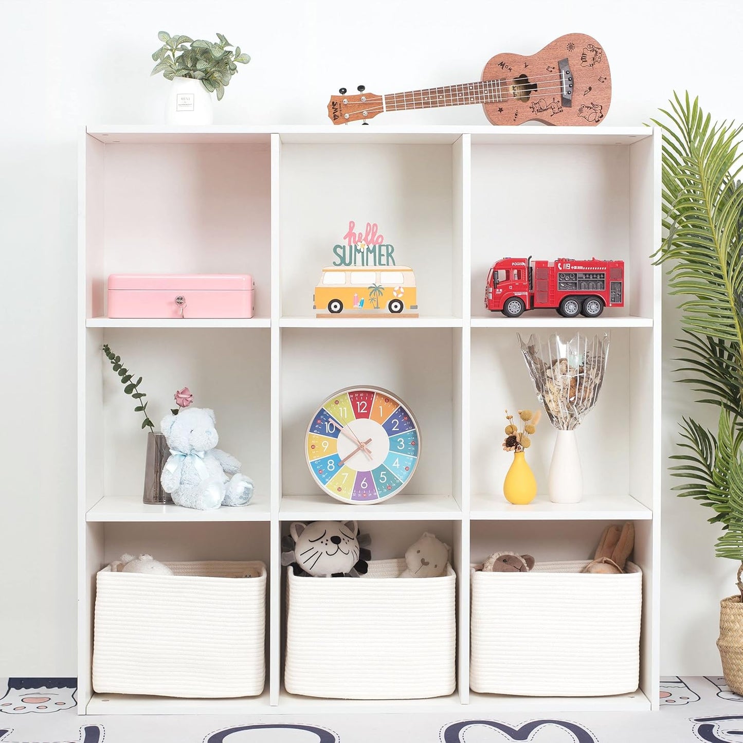 MINTWOOD Design 3-Pack Storage Baskets for Shelves, Playroom and Classroom, Book Basket, Decorative Cube Bins, Woven Closet Organizers, Baby Nursery Baskets, Creamy White