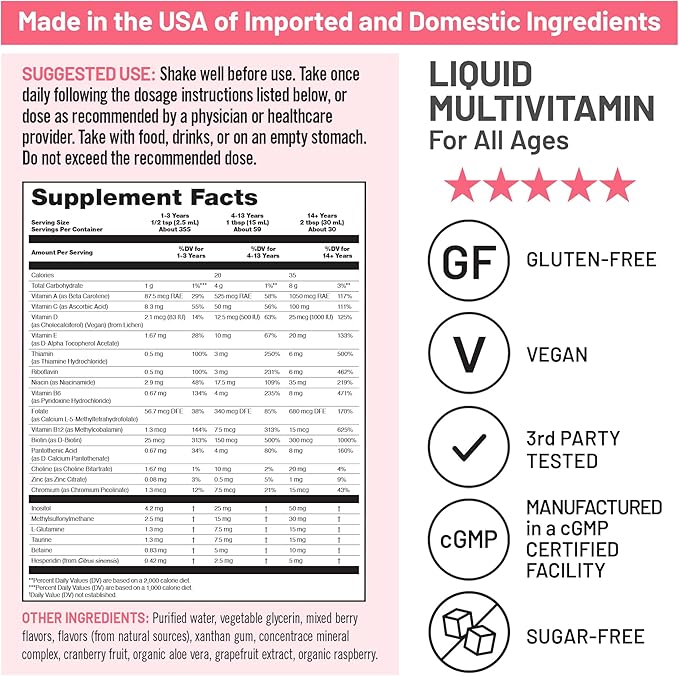 NatureWise Liquid Multivitamin for Women, Men of All Ages - Sugar Free, Vegan - Vitamins for Energy Levels, Beauty, Immune Health with Methylated B12 & Folate - Non-GMO - 30 fl oz(887 mL)