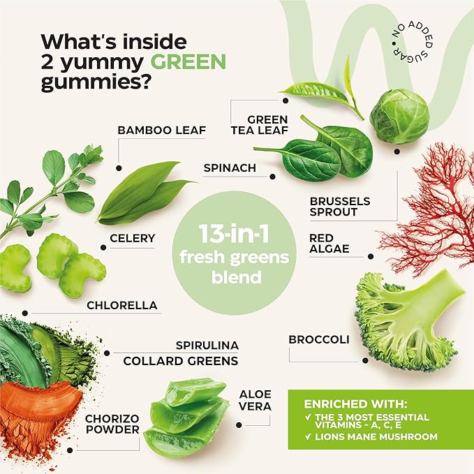 Super Fruit Super Greens Gummies for Adults 120 Pcs (2 Pack) - Daily Greens Vegetable Gummies for Immunity Health, Energy, Nutrient Balance - 600 Mg Fruits Blend, 600 Mg Veggies Blend - Sugar Free