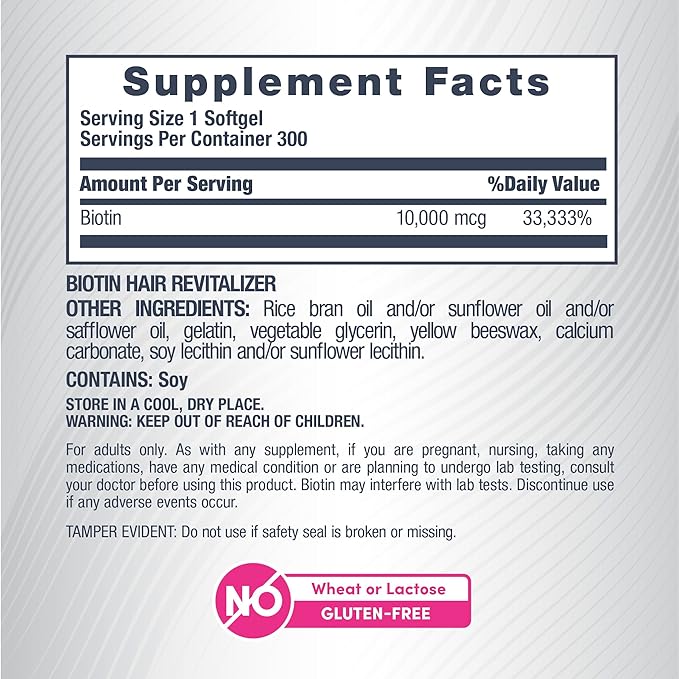 NeoCell Biotin Hair Revitalizer 10000mcg | 300 Softgels | Daily Nourishing Formula | for Women and Men | Hair, Skin, and Nails Supplement