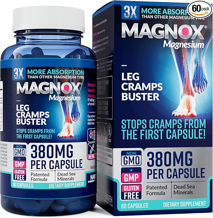 MAGNOX® Leg Cramps Buster | 380mg Magnesium for Leg Cramps at Night | Magnesium Supplement for Muscle Spasms | 3X More Absorption | Dead Sea Minerals | Sleep & Muscle | 60 Caps