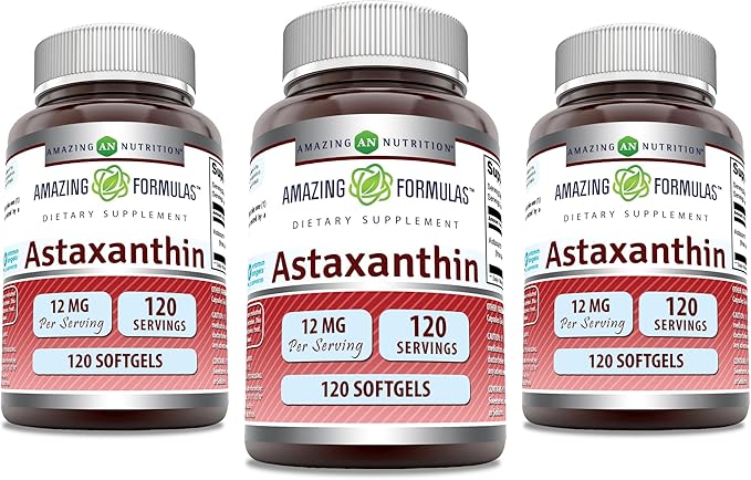 Amazing Formulas Astaxanthin 12mg Softgels Supplement | Non-GMO | Gluten Free (120 Count | 3 Pack)