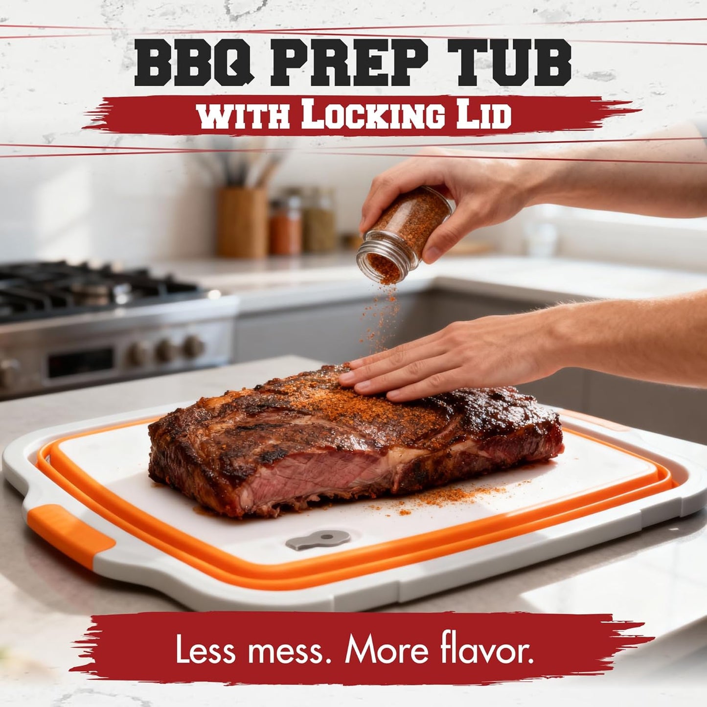 KITCHEN PERFECTION Collapsible XL Smoker & BBQ Prep Tub with Locking Lid & Cutting Board - Grill Caddy Container for Meat Marinating & Brine Perfect For Brisket, Turkey & Ribs - Best Gift For Men