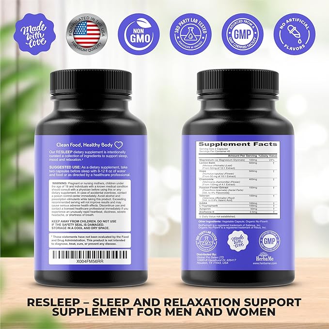 Sleep Aid Support Supplement - Melatonin Free Formula with Magnesium, Valerian, Chamomile, Apigenin, Helps Restful Sleep and Relaxation, No Grogginess Sleeping Pills