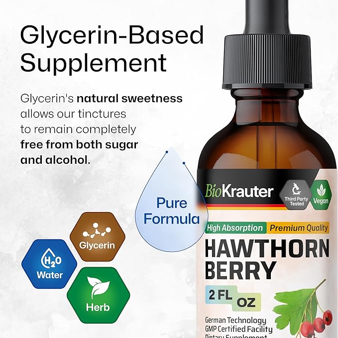BIO KRAUTER Hawthorn Berry Extract - Vegan Hawthorne Supplement - Alcohol and Sugar Free - 2 Fl.Oz.