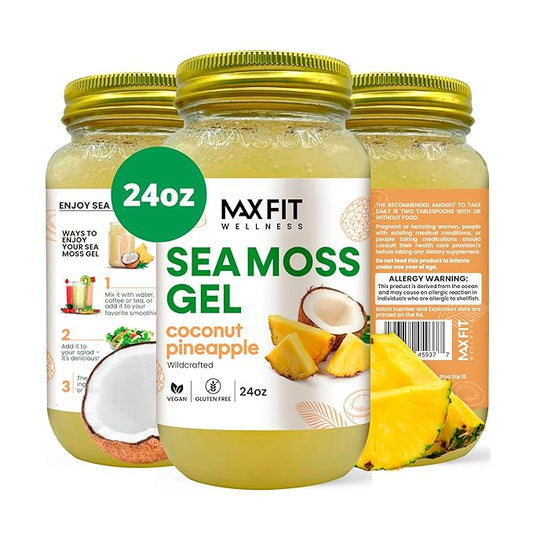 Sea Moss Gel Raw Coconut Pineapple (25 Flavors) 24oz Wildсrafted Gold Sea Moss Gel from Saint Lucia | 92 Vitamins and Minerals | Pure Raw+Non-GMO