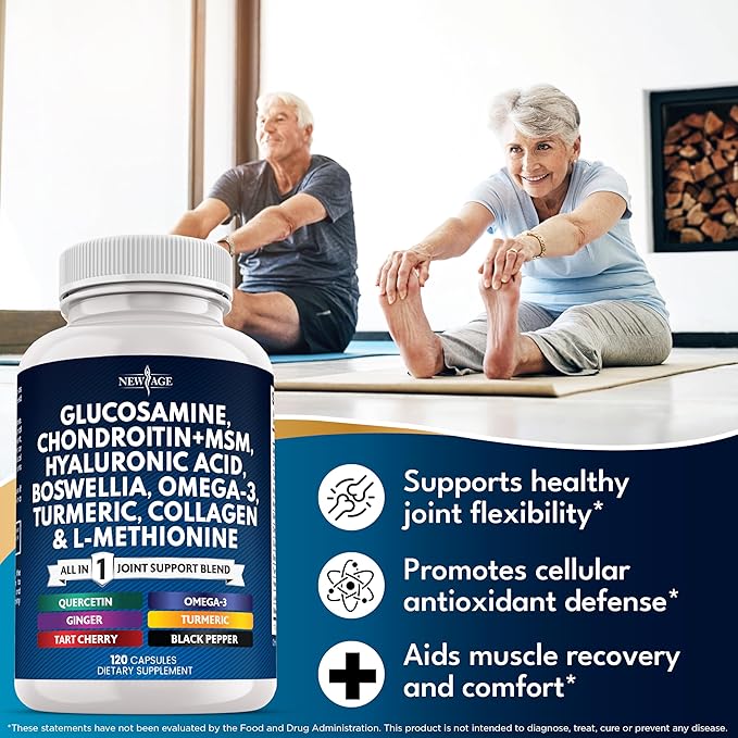 Glucosamine Chondroitin, MSM, Turmeric Curcumin, Collagen, Hyaluronic Acid, Omega 3 – Health Supplement for Men & Women – 240 Count