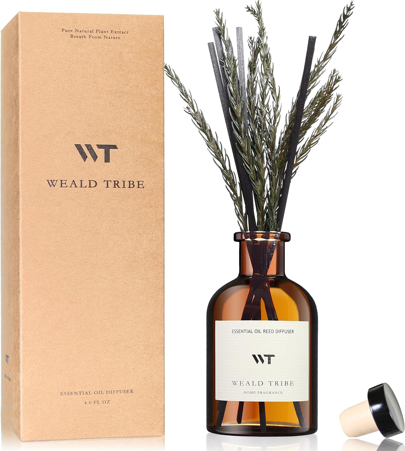 WEALD TRIBE Reed Diffuser Set for Bathroom Air Fresheners, Oil Diffuser Sticks | French Black Juniper & Cedar Scent 4.0 fl oz Home Fragrance with Sticks Defusers | House Bedroom Office Shelf Decor