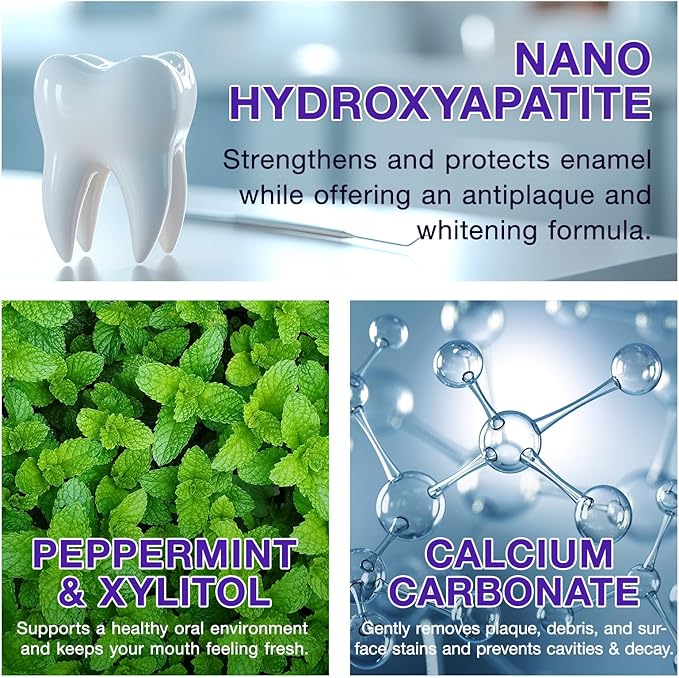 150 Pcs Purple Toothpaste Tablets with Nano Hydroxyapatite for Teeth Whitening, Fresh Breath, Enamel-Safe and Remineralizing Tablets with Coconut Oil, Peppermint, Travel Friendly