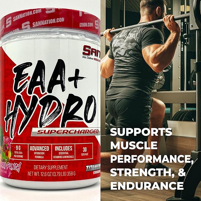 SAN EAA Hydration | EAAs + BCAA| Muscle Recovery & Intra | 9G Essential Amino Acids + Electrolytes | Maui Punch 30 Serving