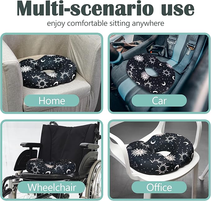 Hemorrhoid Pillows for Sitting Donut Gel Ergonomic Sun Moon Seat Cushion for Long Sitting Tailbone Pain After Surgery Relief Office Chair Pillow for Butt Cute Coccyx Car Drivers Postpartum Pregnancy