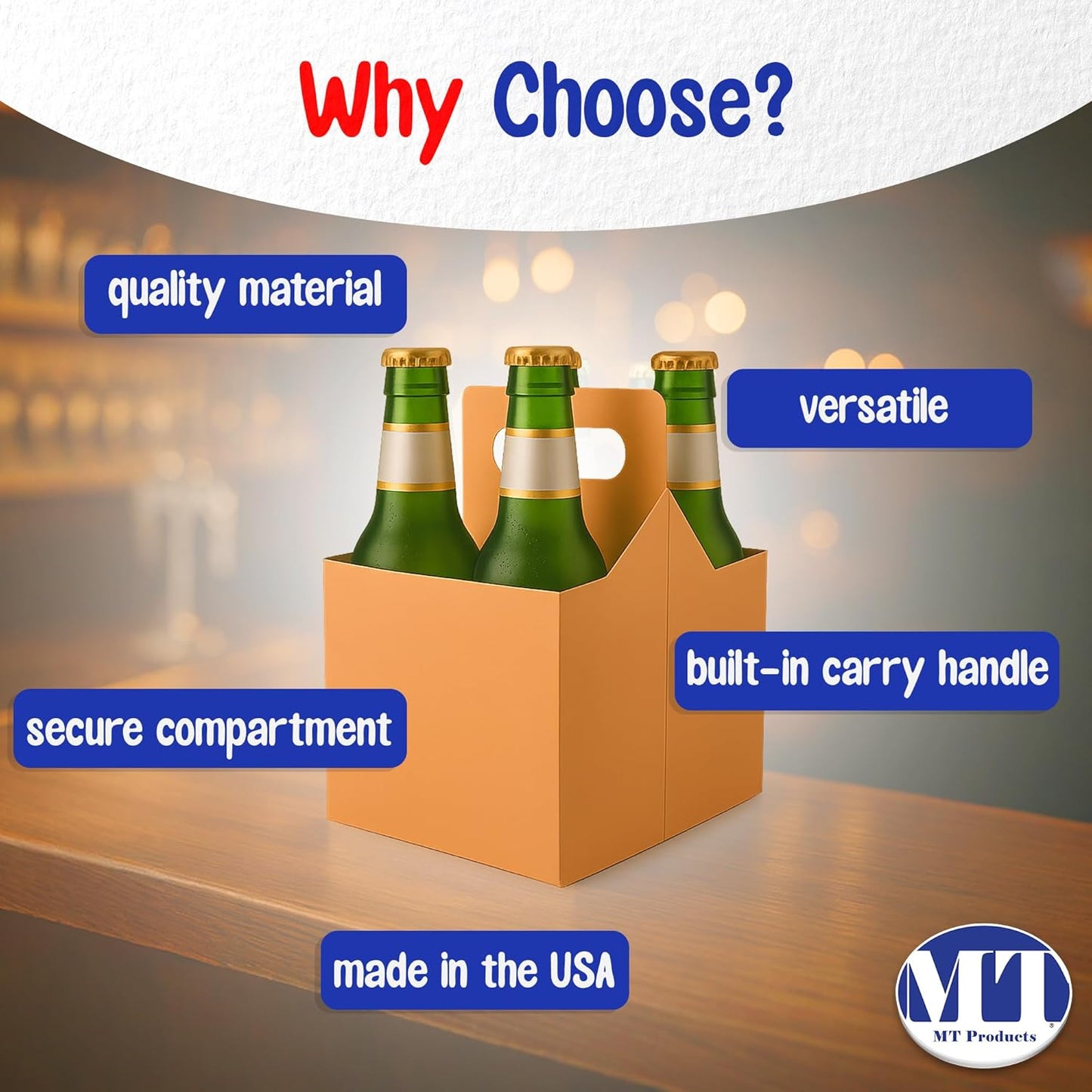 MT Products Brown 4 Bottle Holder 12 oz. each - Disposable Bottle Carrier for Transport (Pack of 10) - Made in USA