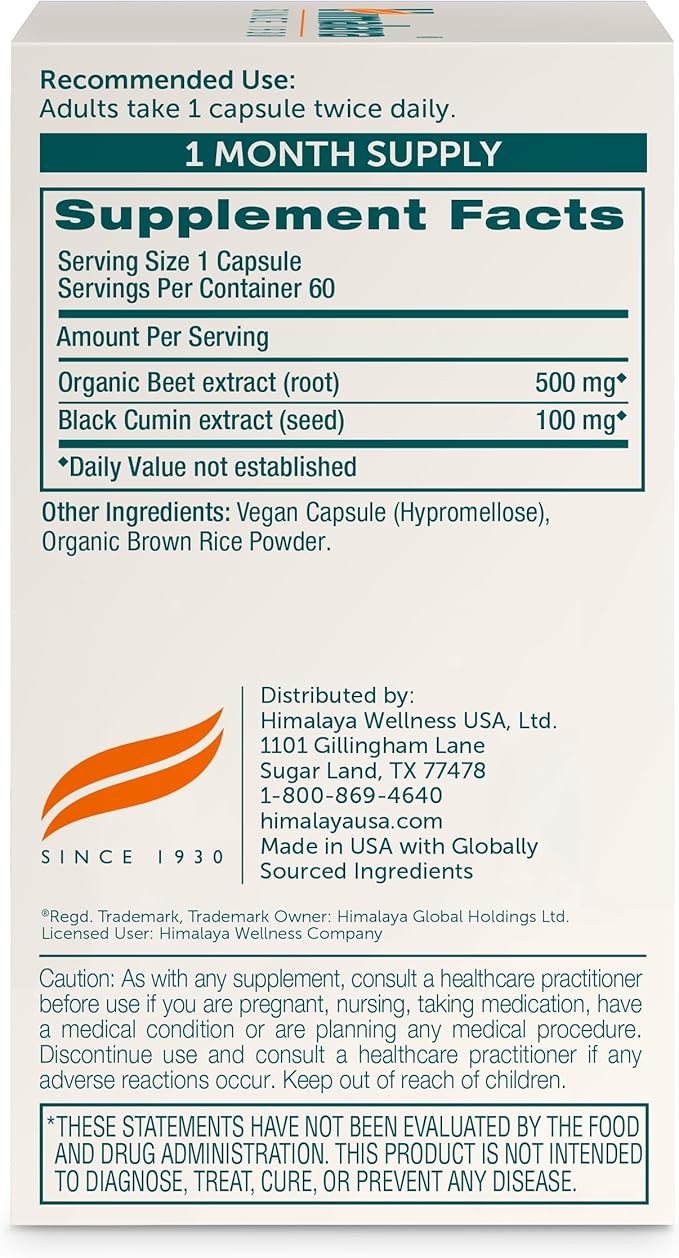 Himalaya Beet Root, Herbal Supplement for Healthy Blood Pressure Support, Vegan, Gluten Free, 500mg Beet Root & 100 mg Black Cumin Extract, 60 Capsules