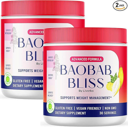 Baobab Bliss, All Natural Fiber Organic Fruit Powder Supplement, 60 Servings for 2 Months (Pack of 2)