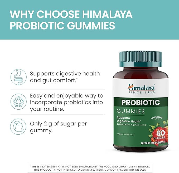 Himalaya Probiotic Gummies, Strawberry Flavor, Supports Digestive Health, Vegan, Gluten-Free, 60 Count
