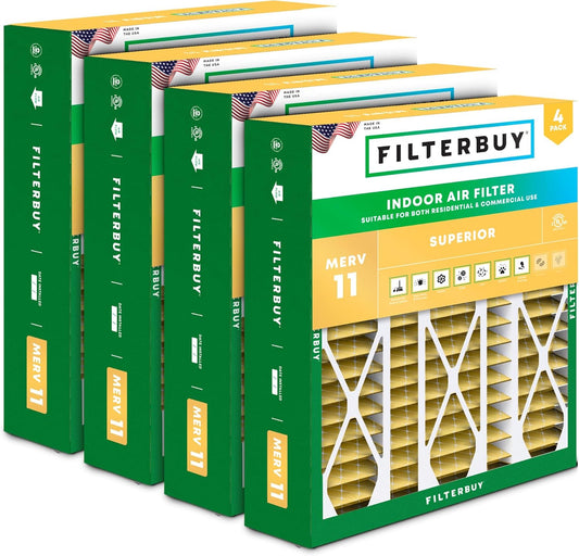 Filterbuy 20x25.25x3.5 Air Filter MERV 11 Superior Pet & Allergy Defense (4-Pack), Pleated HVAC AC Furnace Filters for AprilAire Space-Gard 102 & 2120 (Actual Size: 19.94 x 25.38 x 3.75)
