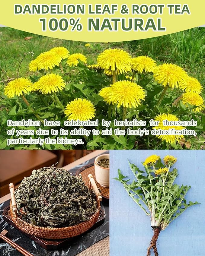 60 Teabags - Dandelion Leaf & Root Tea Bags, Natural Herbal Tea for Liver & Kidney Health, Supports Digestion & Boosts Immune System - Caffeine-Free, Non-GMO, No Additives