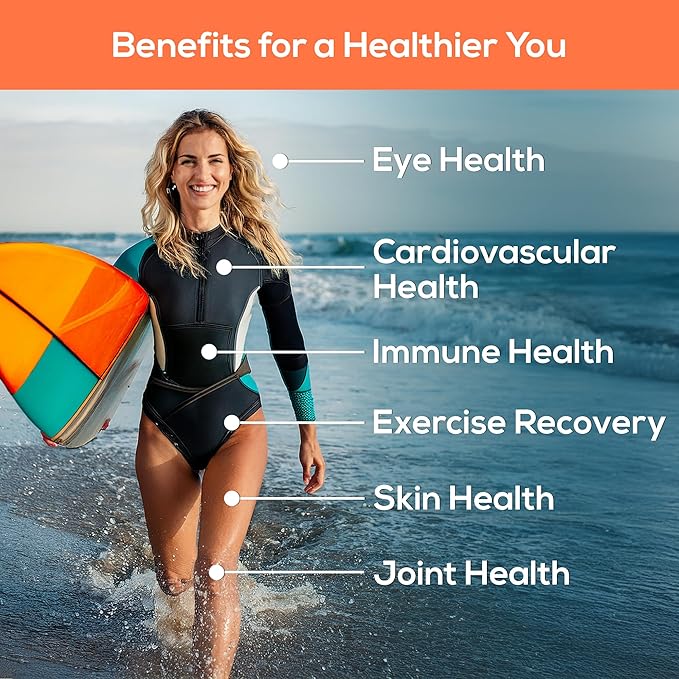 Astaxanthin 12mg, Vegan Supplement with Olive Oil, Microalgae-Based, 60 Softgels