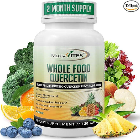 Quercetin with Bromelain 500mg Supplement - Bioactive Phytosome Complex, Pure Organic Whole Food Seasonal Support, Antioxidant, 20X Absorption & Bioavailability-120 Caps