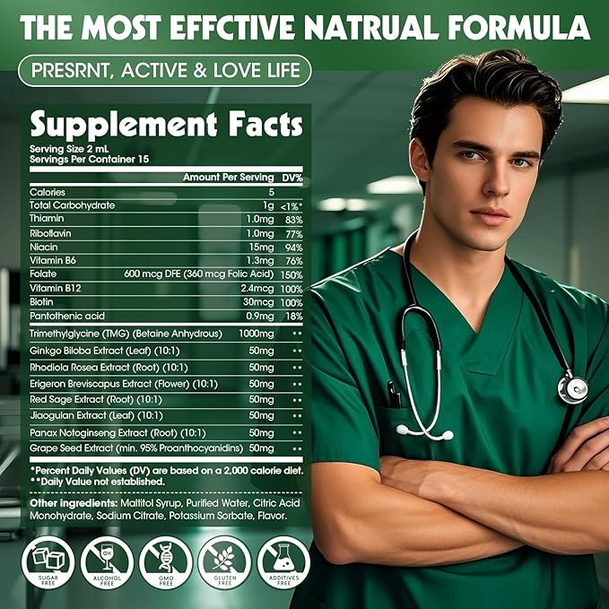 TMG Supplements 1000MG Liquid - 16-in-1 Trimethylglycine for Liver, Energy & Methylation Support - w/Ginkgo Biloba & Vitamins - Vegan High Absorption - Strawberry Flavor 1 Fl.Oz (2 Pack)