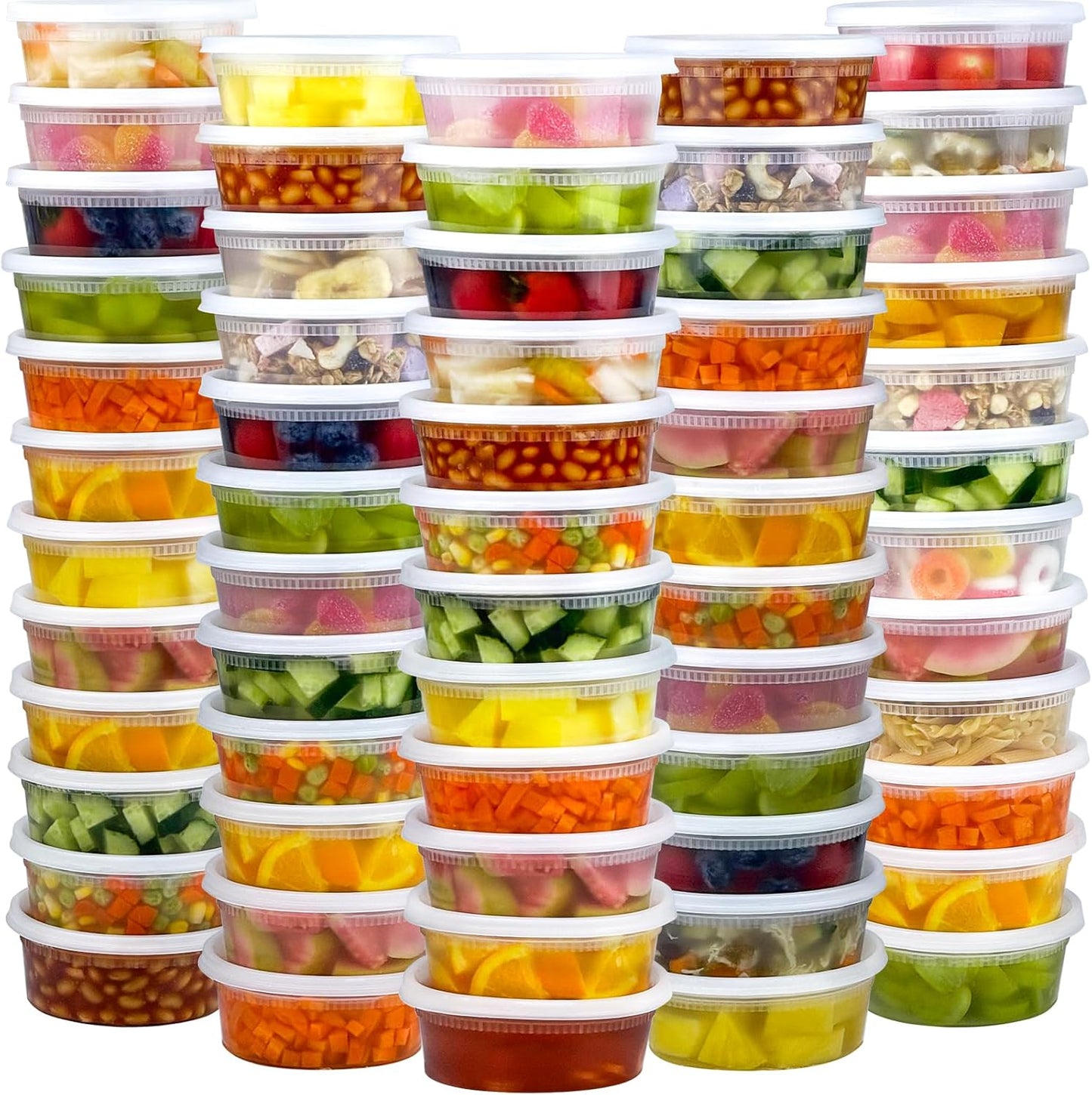 60 Sets (120-Piece) Deli Containers with Lids 8 oz, Leak-Proof & BPA Free Airtight Takeout Plastic Food Storage Containers for Soup, Freezer/Microwave/Dishwasher Safe