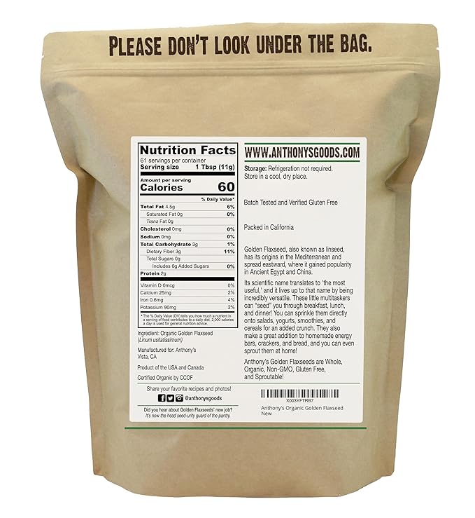 Anthony's Organic Whole Golden Flaxseeds, 1.5 lb, Gluten Free, Non-GMO, Vegan