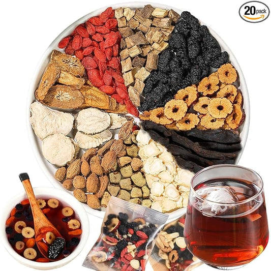 Kidney Tea Formula Ginseng Six Treasure Tea, 10 Precious Ingredients Formula, 260g/Box Ginseng Five Treasure Teabag, Chinese Herbal Teas Support Kidney and Live Health for Men Women (20 bags/2Box)