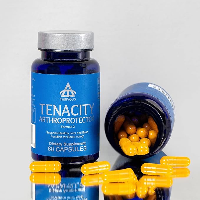 Thrivous Tenacity - Enhance Joint & Bone Function for Better Aging - Advanced Geroprotector Supplement: Turmeric Curcumin, ApresFlex Boswellia, Vitamin D3, Vitamin K2 MK7, Same - 60 Capsules