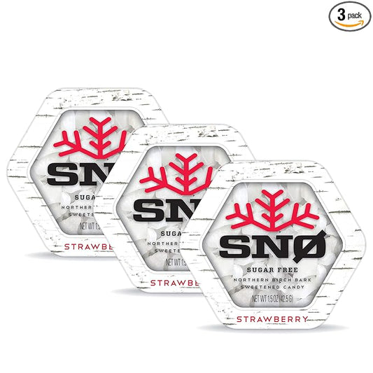 Strawberry KETO Xylitol Candy Chips (3-Pack) - SNØ 1.5oz Tin - Sugar-Free Candy With Only 2 Ingredients | Low Carbs, Diabetic-Friendly, Non-GMO, Vegan, GF & Kosher | Purest candy in the world