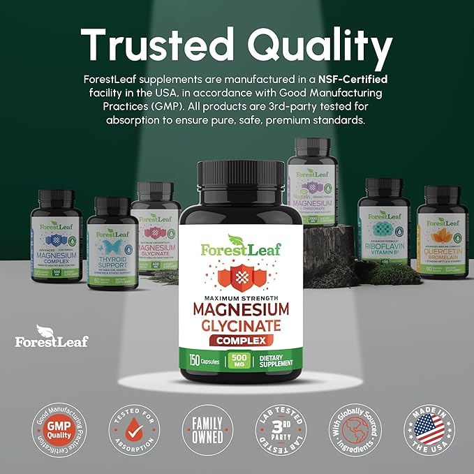 Magnesium Glycinate 500mg Complex - Magnesium Supplement Capsules for Sleep and Calmness - Non-GMO, 3rd Party Tested - 150 Pills for Women & Men by ForestLeaf