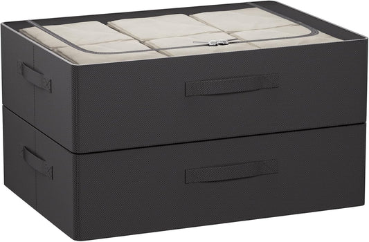 CYhom Under Bed Storage Bins Frame Storage Box Oxford Fabric Sturdy Underbed Container Foldable Stackable Large Capacity Clothes Organizer