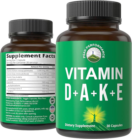 DAKE Vitamin Supplement. Essential Vitamins D 5,000 iu + A + K + E All In 1 Easy to Swallow Vegan Capsule. ADK Vitamin Supplement With E D3 K2. Essential Vitamins For Mood, Immune, Bone, Vision, Heart